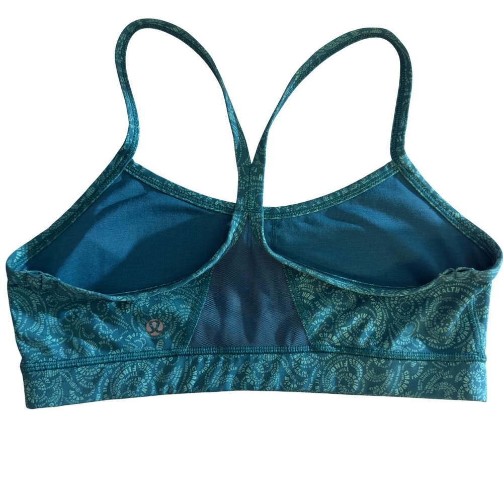326 | Lululemon Flow Y Bra Womens 8 Light Support Yoga Sports Bra Teal Print - Picture 2 of 7